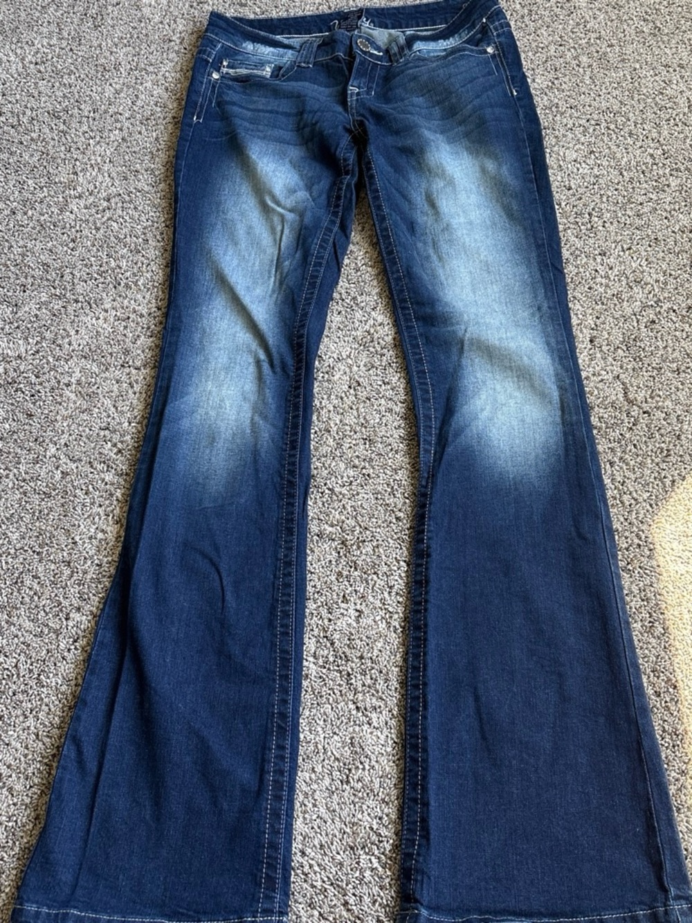 Vanity Dark Wash Flare Jeans with Faded Panels